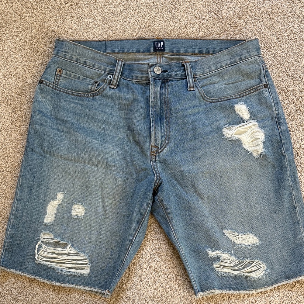 GAP Men's Light Blue Ripped Jean Shorts